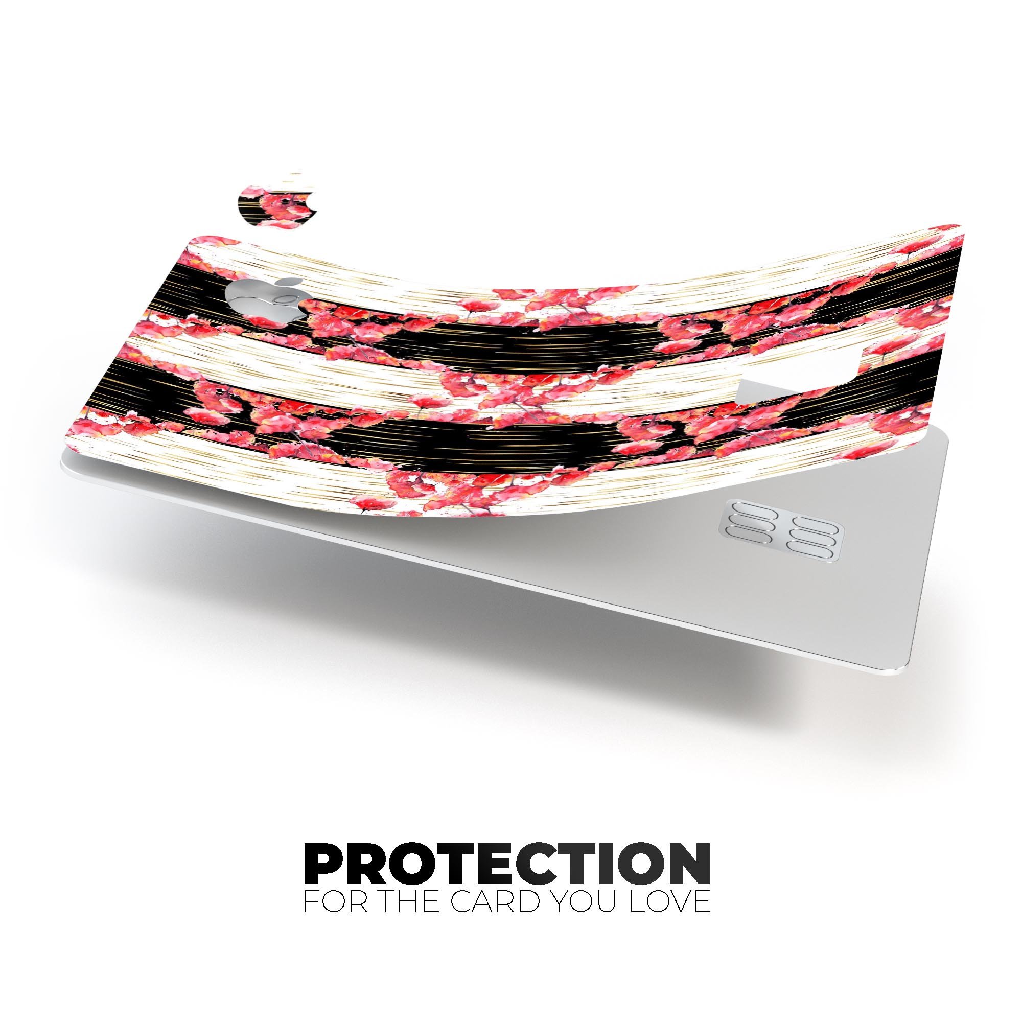 Karamfila Watercolo Poppies V6 decal skin-kit for Apple Card, showcasing vibrant poppy design and premium vinyl material.